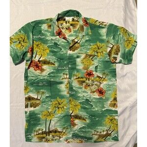 HAPPY BAY Mens Hawaiian Shirt Relaxed Tropical Beach Size Large Luau Vacation